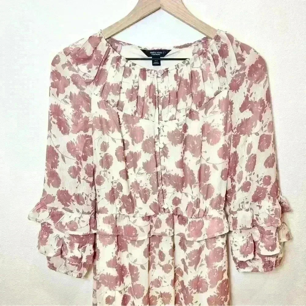 Simply Vera Vera Wang Ruffled Chiffon Drop-Waist Dress Size XS - Picture 4 of 14